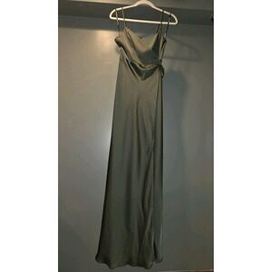 Birdy Grey Cindy Matte Satin Wrap Around Tie Dress, Women's Size M, Olive Green